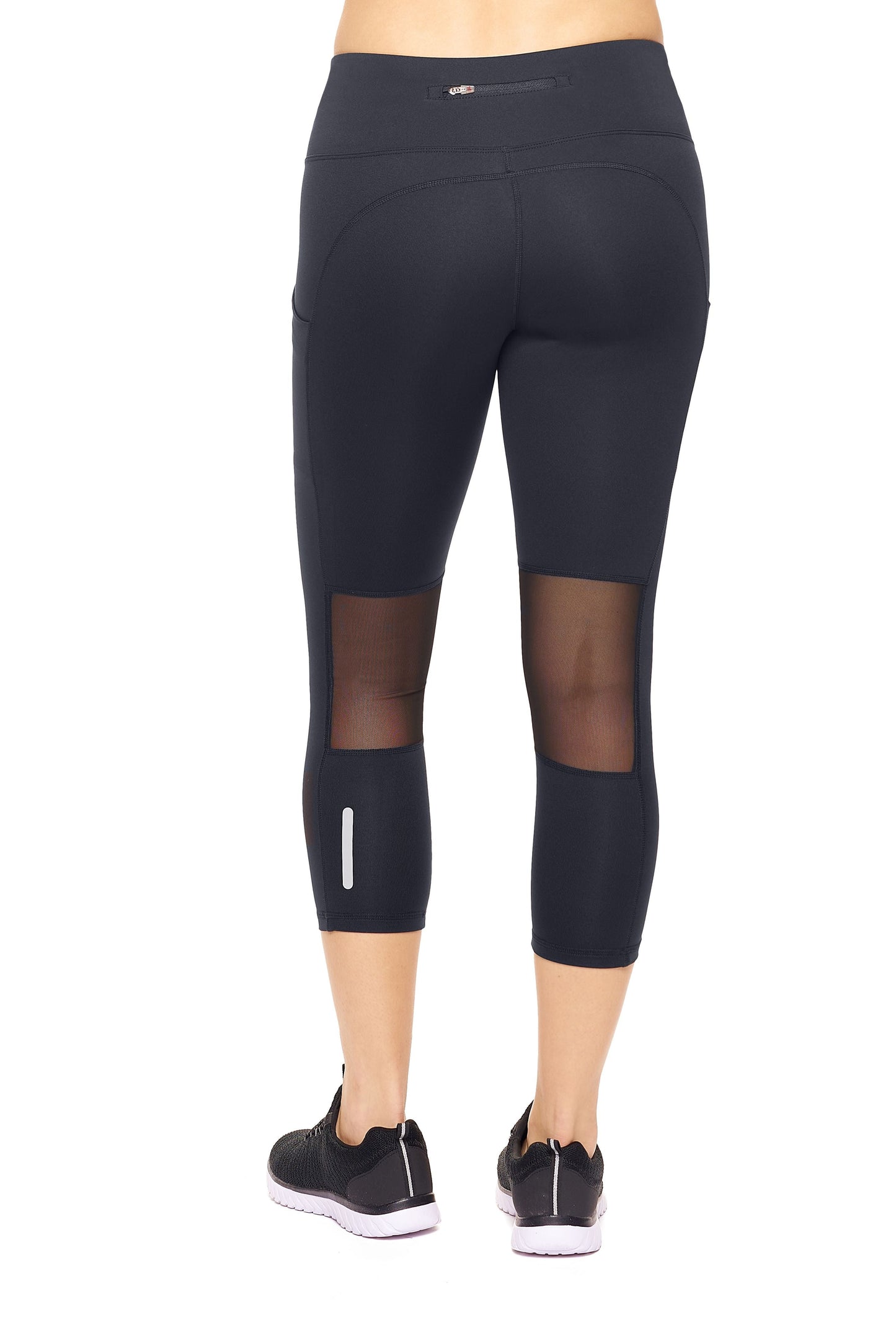 Mid-Rise Pocketed Mesh Panel Capri Leggings