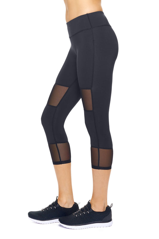 Mid-Rise Double Mesh Panel Capri Leggings