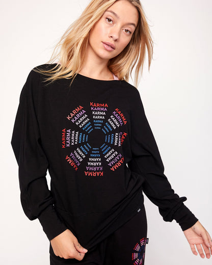 Karma Graphic Viscose Blend Long Sleeve Top