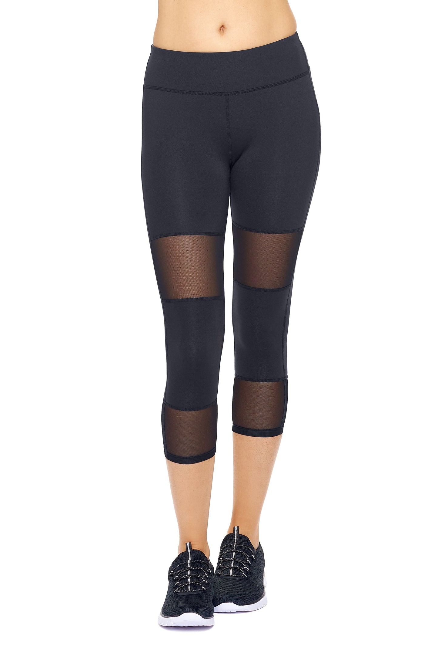 Mid-Rise Double Mesh Panel Capri Leggings