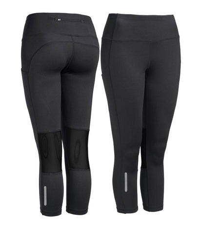 Mid-Rise Pocketed Mesh Panel Capri Leggings