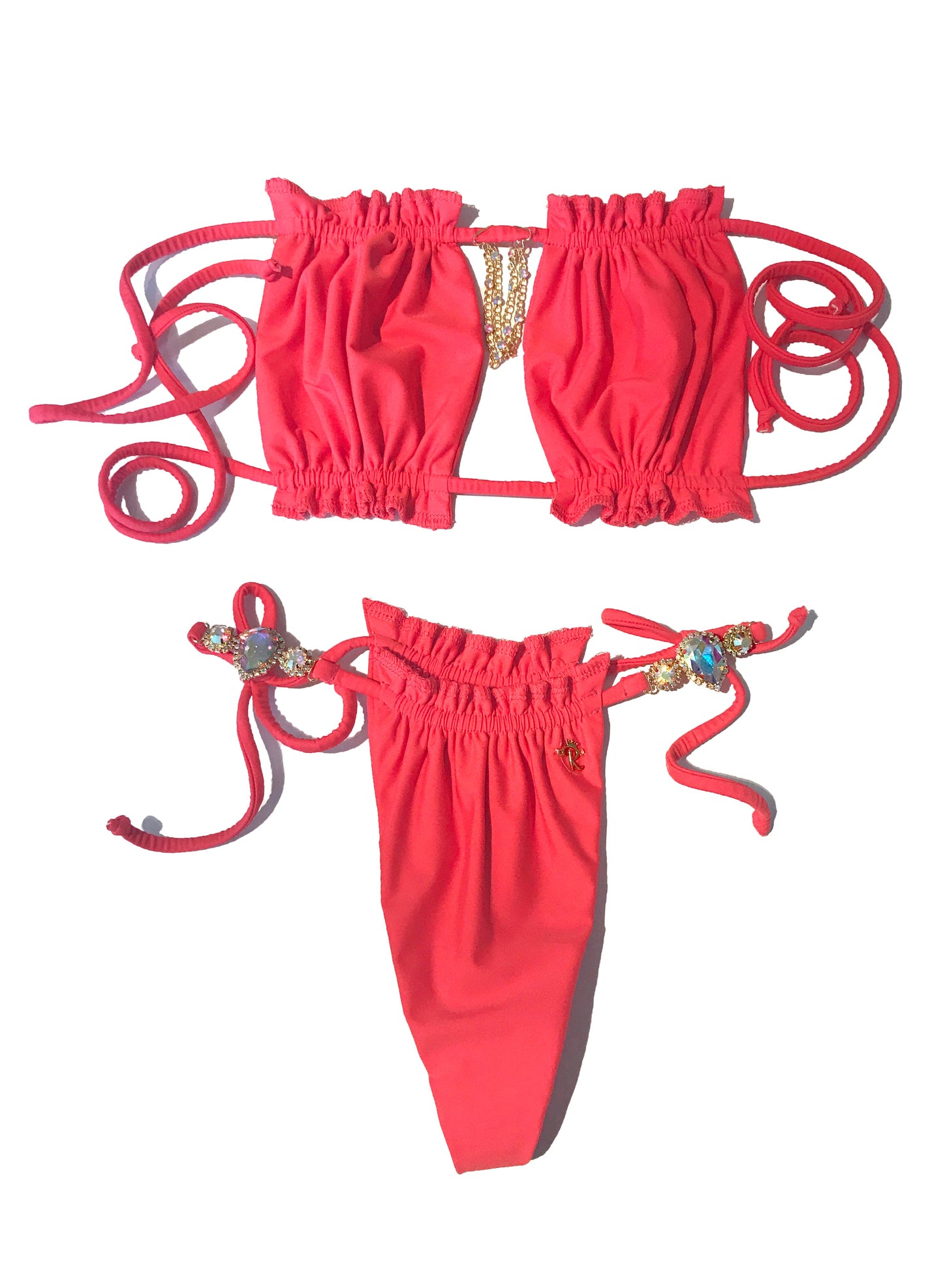 LUXE Candy Bandeau Top & Thong Bottom - Coral