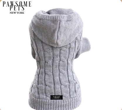 (Extra Warm) Dog and Cat Cable Knit Sweater With Hat Grey