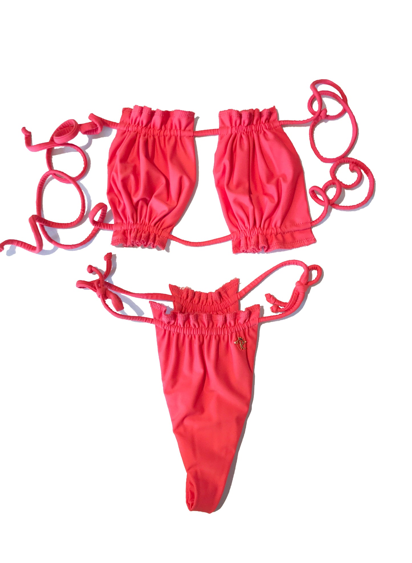 Candy Bandeau Top & Thong Bottom - Coral