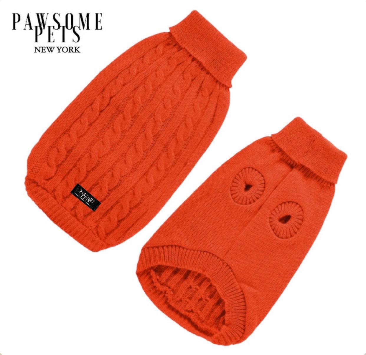 Dog and Cat Cable Knit Sweater orange