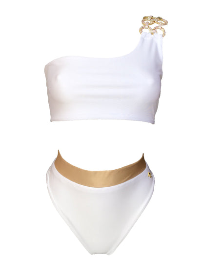 Kira One Shoulder Top & High Waist Bottom - White