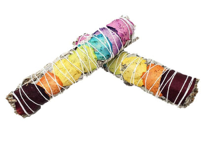 7 Chakra White Sage Smudging Herbs With 7 Color Rose Petals - 4" 1 Bundle