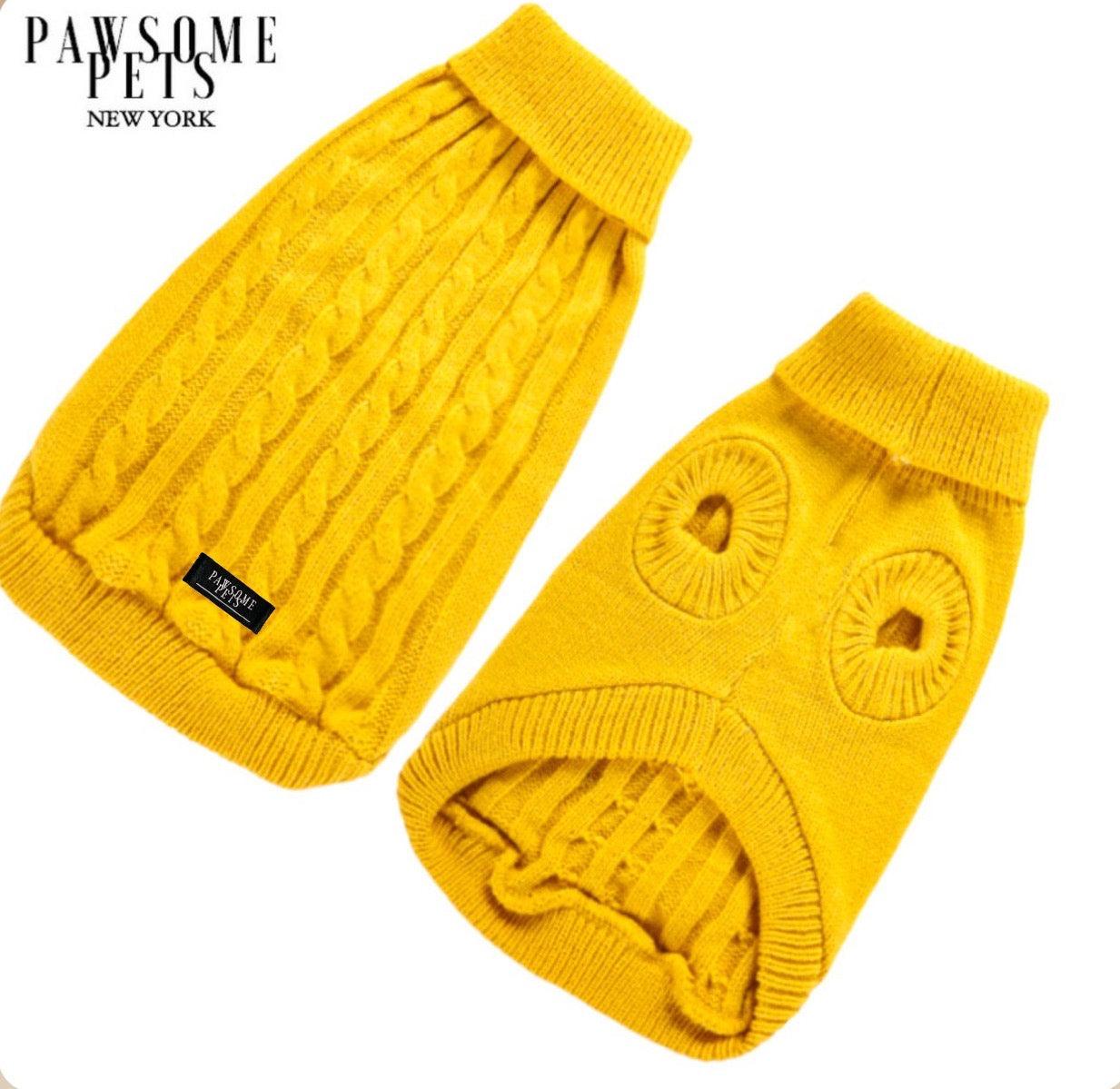 Dog and Cat Cable Knit Sweater Yellow