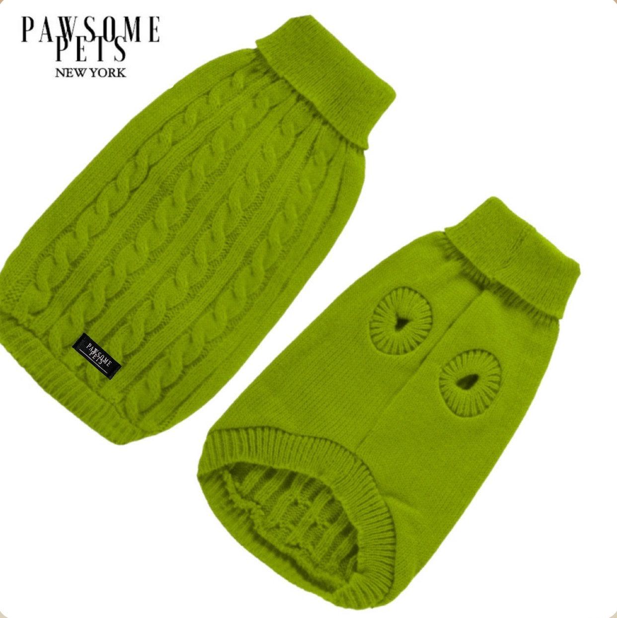 Dog and Cat Cable Knit Sweater Green