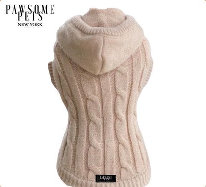(Extra Warm) Dog and Cat Cable Knit Sweater With Hat Beige