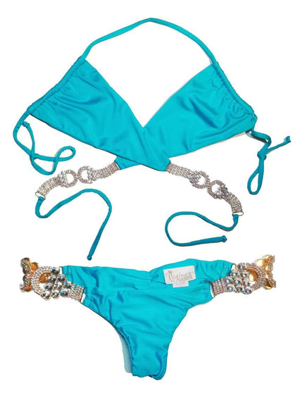 Gina Wrap Top & Skimpy Bottom - Turquoise