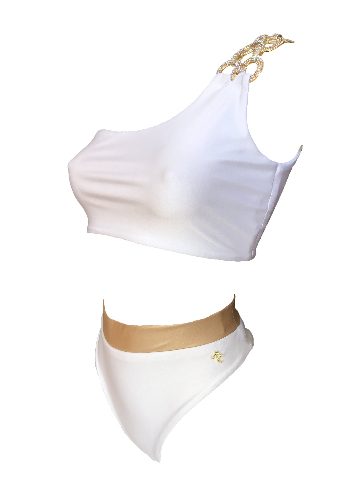 Kira One Shoulder Top & High Waist Bottom - White