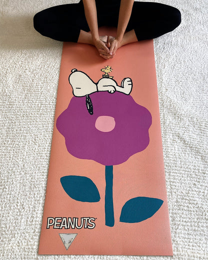 Ascend Yoga Mat Peanuts Snoopy and Woodstock Tan Flower Yoga Mat