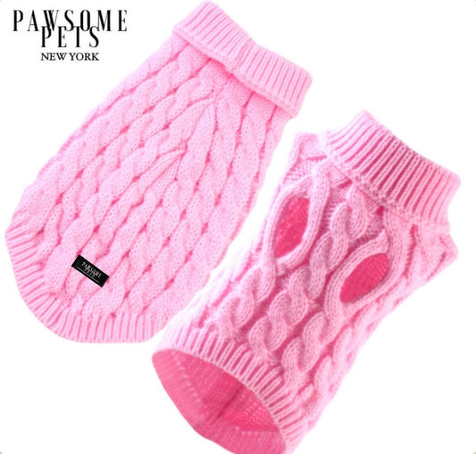(Extra Warm) Dog and Cat Cable Knit Sweater Pink