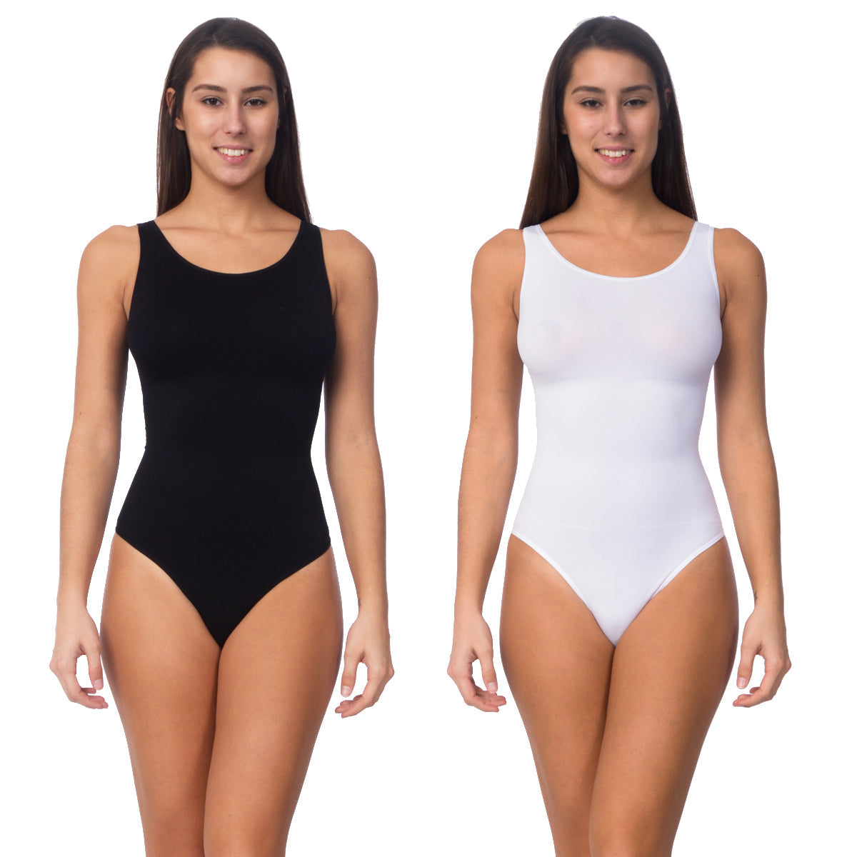 Seamless Shaping Bodysuit With Thong Bottom 2 Pck
