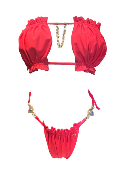 LUXE Candy Bandeau Top & Thong Bottom - Coral