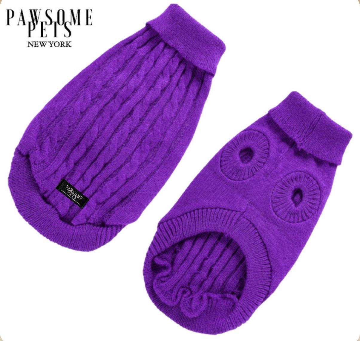 Dog and Cat Cable Knit Sweater Purple