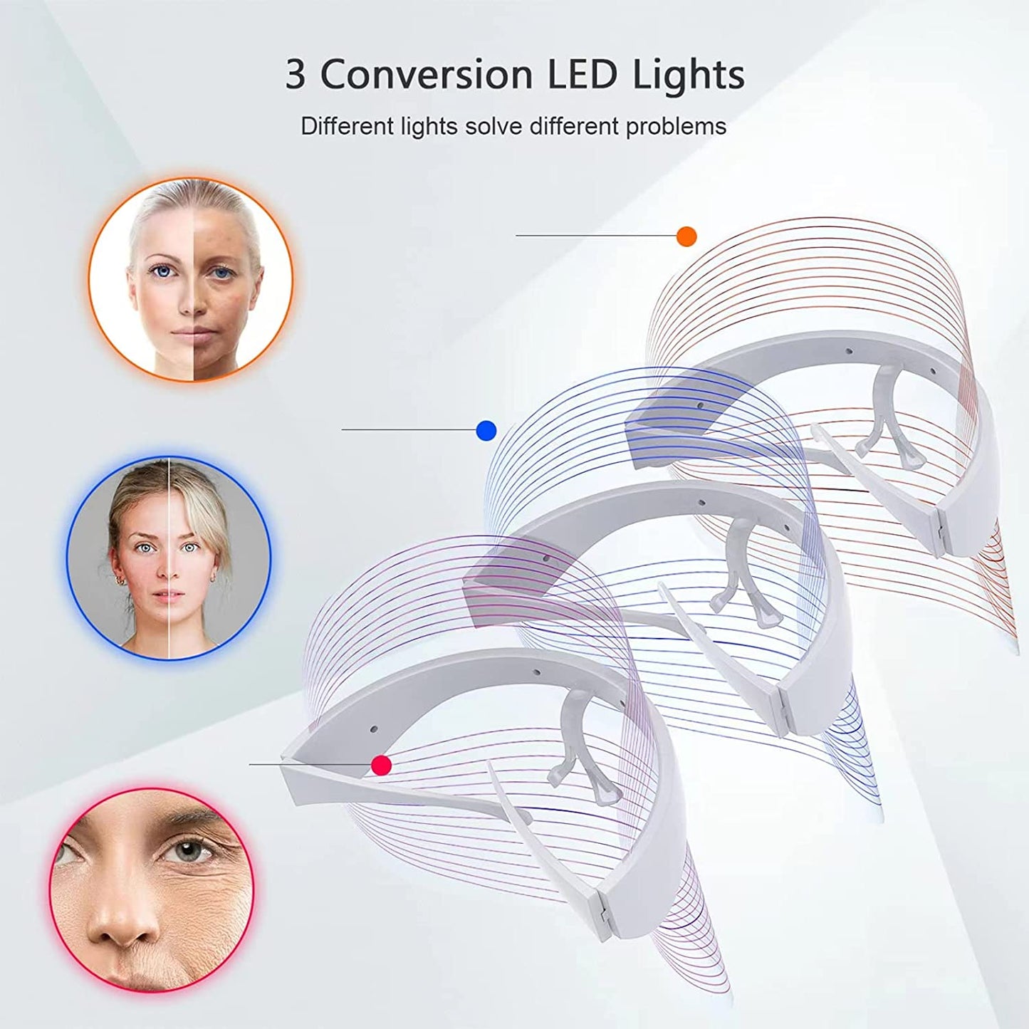 Máscara de belleza facial con terapia de luz LED eléctrica antienvejecimiento de 3 colores