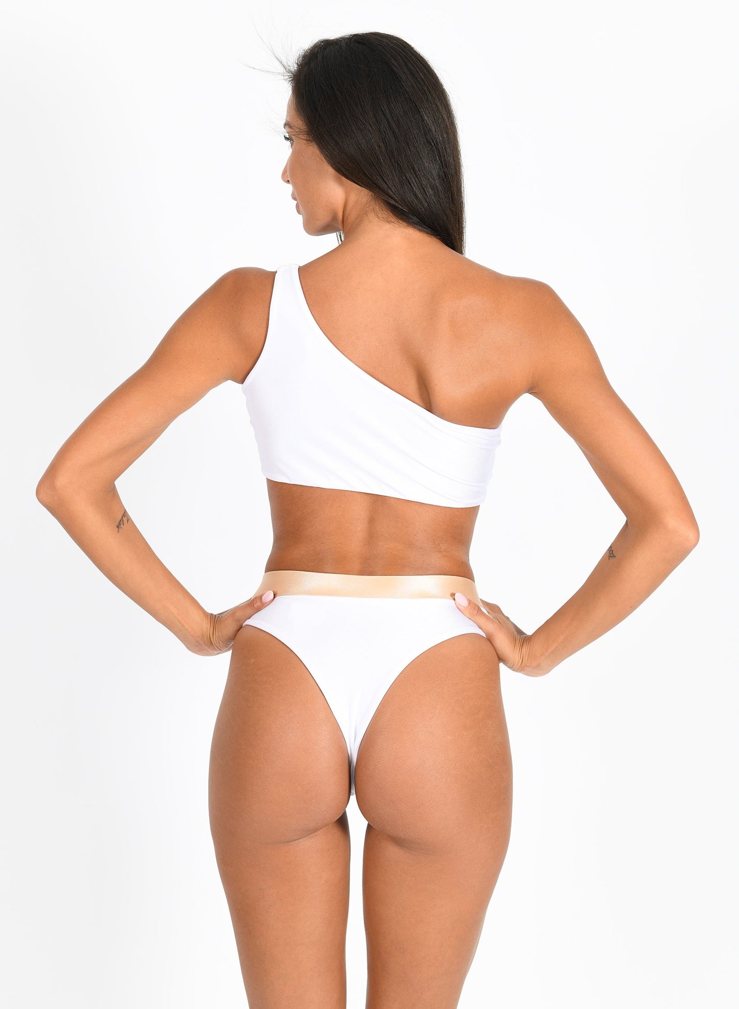 Kira One Shoulder Top & High Waist Bottom - White