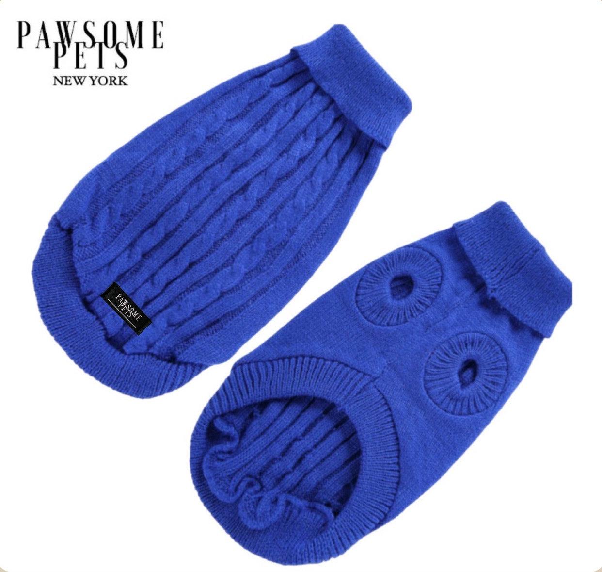 Dog and Cat Cable Knit Sweater Dark Blue