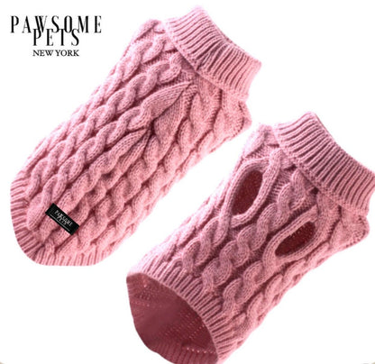 (Extra Warm) Dog and Cat Cable Knit Sweater Rose