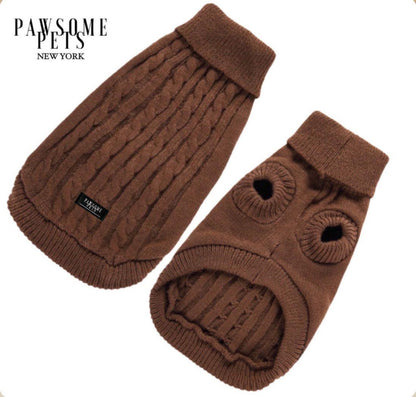 Dog and Cat Cable Knit SweaterBrown