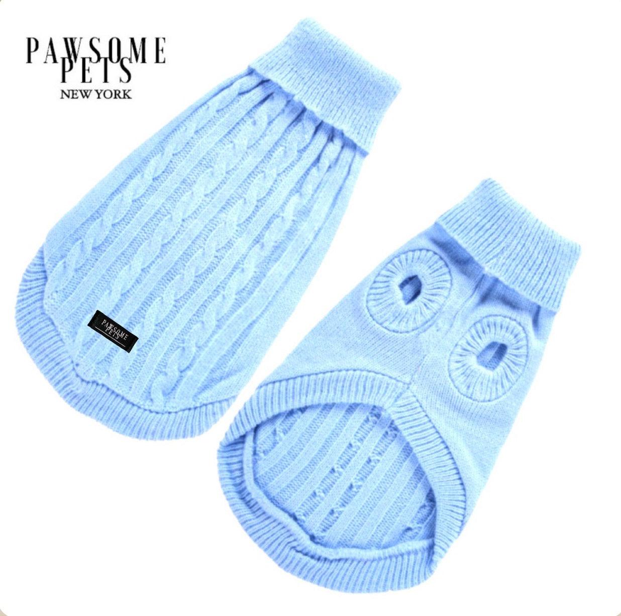 Dog and Cat Cable Knit Sweater Mint Blue