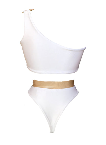 Kira One Shoulder Top & High Waist Bottom - White