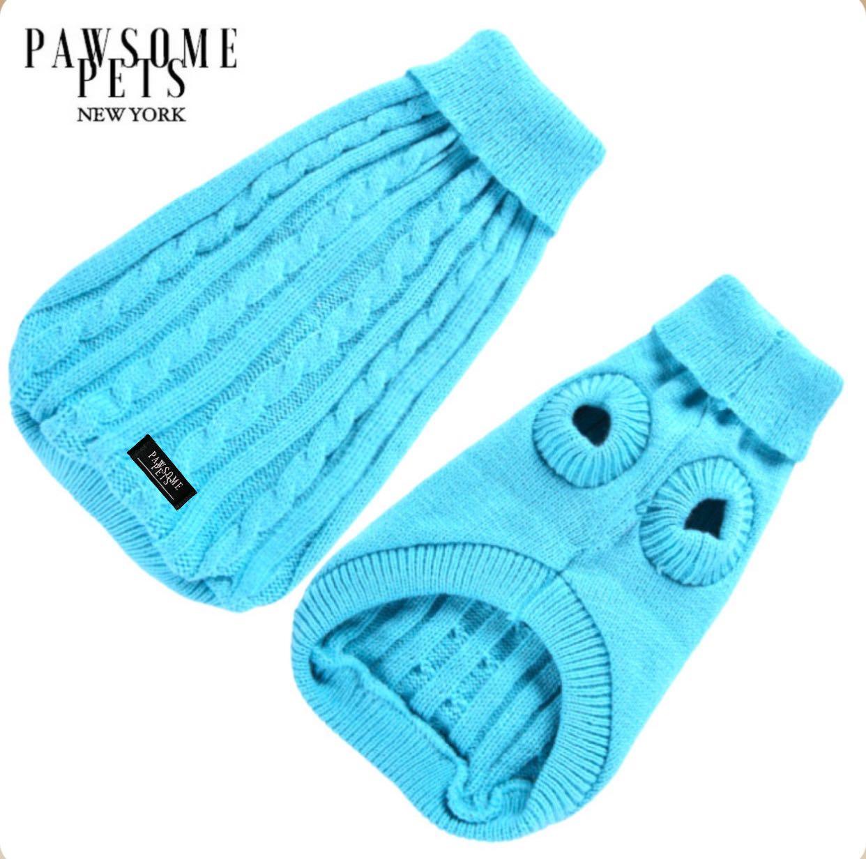 Dog and Cat Cable Knit Sweater Baby Blue