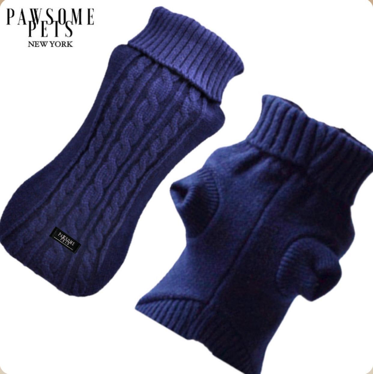 (Extra Warm) Dog and Cat Cable Knit Sweater Blue