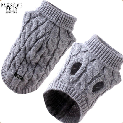 (Extra Warm) Dog and Cat Cable Knit Sweater Grey