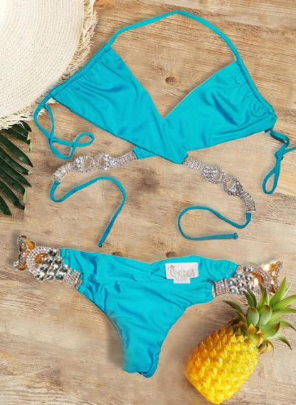 Gina Wrap Top & Skimpy Bottom - Turquoise